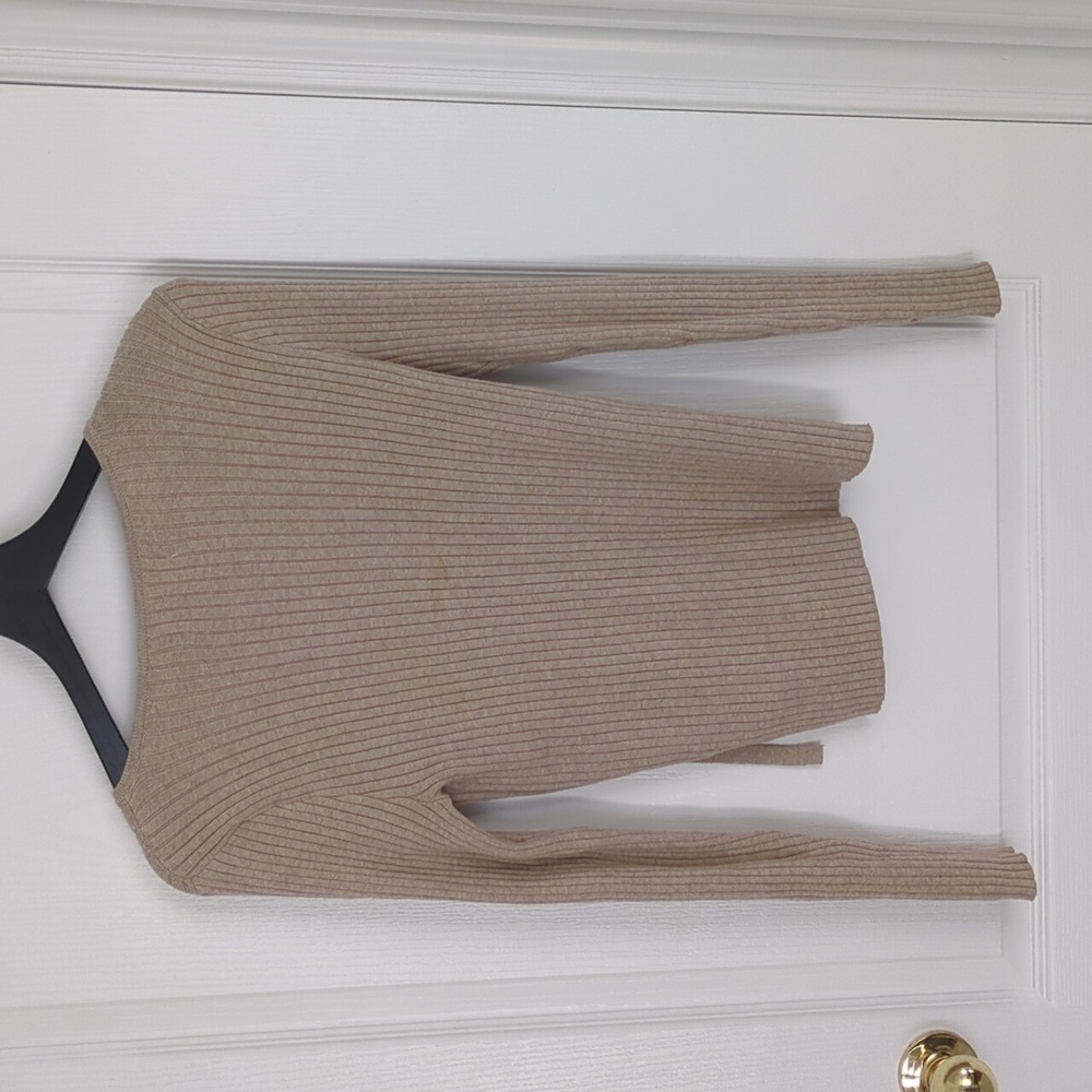 Tan Ribbed Lace-Up Sweater - Picture 3 of 5